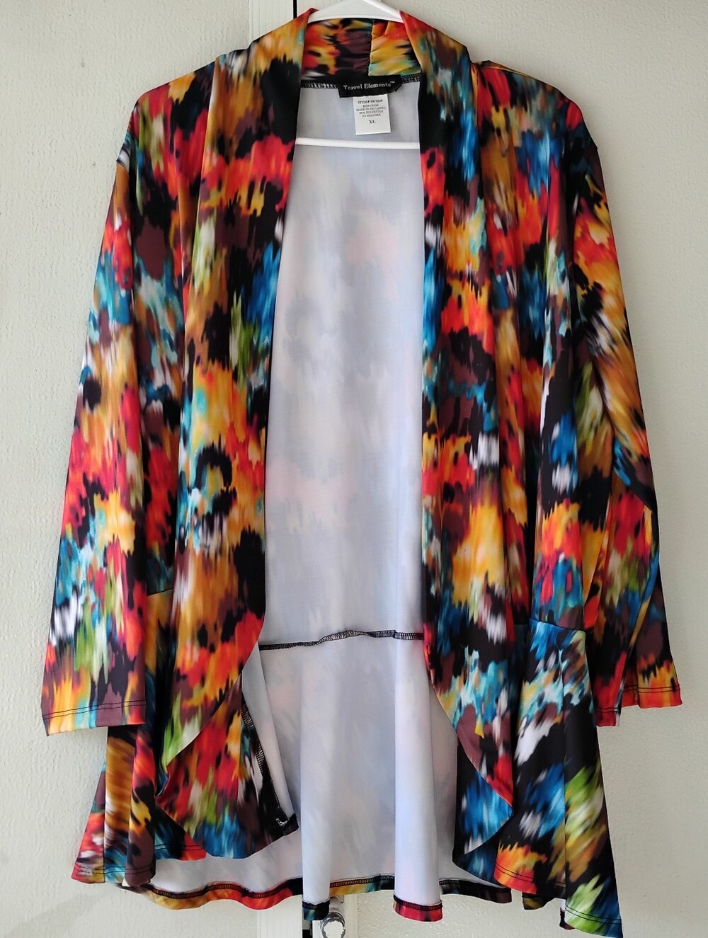 Colorful Abstract Open Front Drape Cardigan - Picture 9 of 14